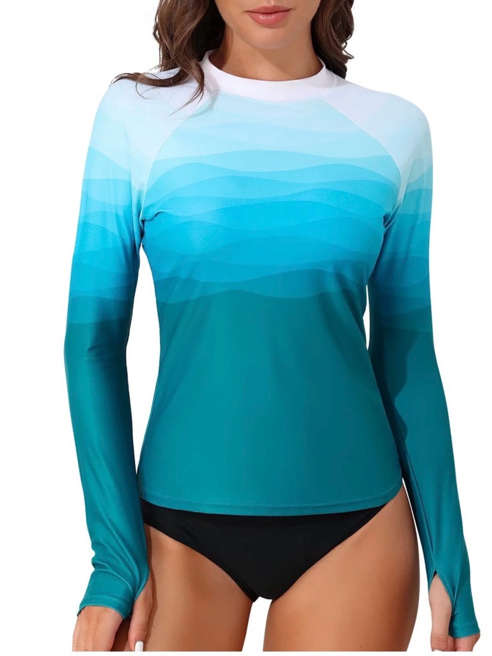 Women’s Ombre Long Sleeve Swim Top - Teal Blue UPF 50  FLASH SALE!!!